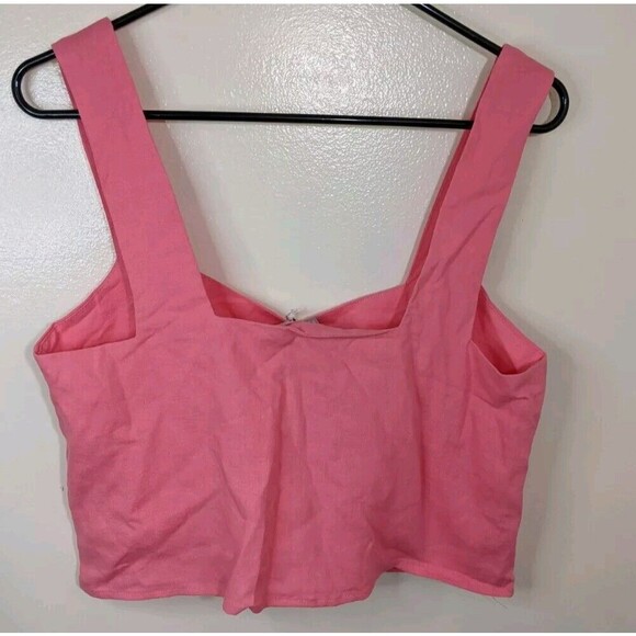 Show Me Your Mumu Tara Crop Top Square Neck Flamingo Pink Linen Blend Small - Picture 4 of 10